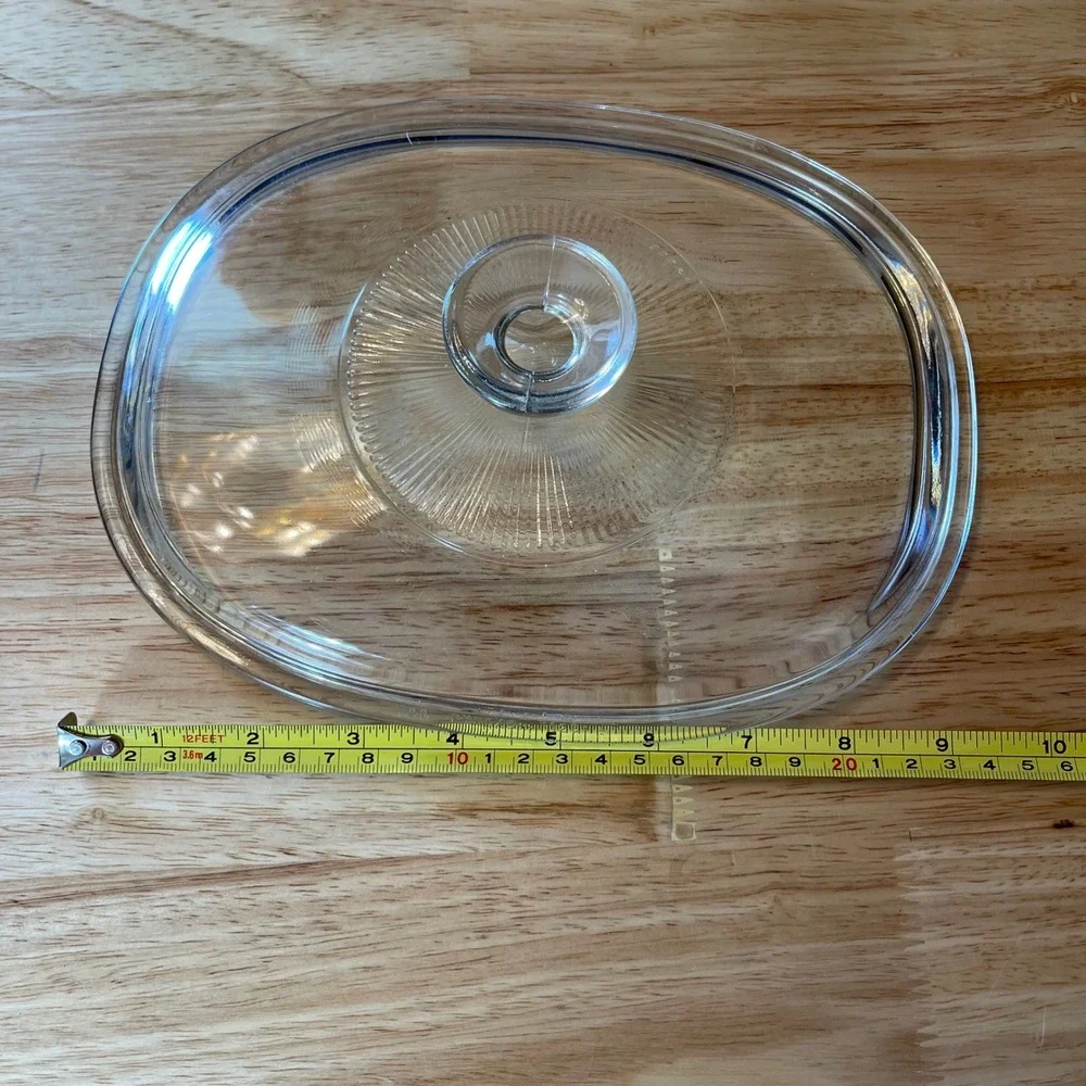 Pyrex F-12-C Clear Glass Oval Replacement Lid Sunburst‎ Ribbed 8.75 x 6.75